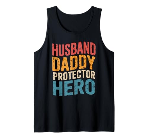 Hombre Husband Daddy Protector Hero Retro Distressed Father's Day Camiseta sin Mangas