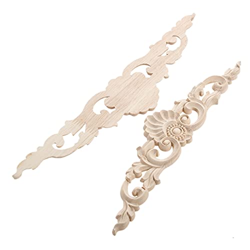 Muxsam Wood Carved Appliques, 2-Pack Unpainted Wooden Carvings Decals Overlay Decorative Onlays For Walls Doors Cabinet Dresser Mantel Fireplace Bed Cupboard Diy Craft Project, 30X6Cm/11.81"X2.36" #TOP2