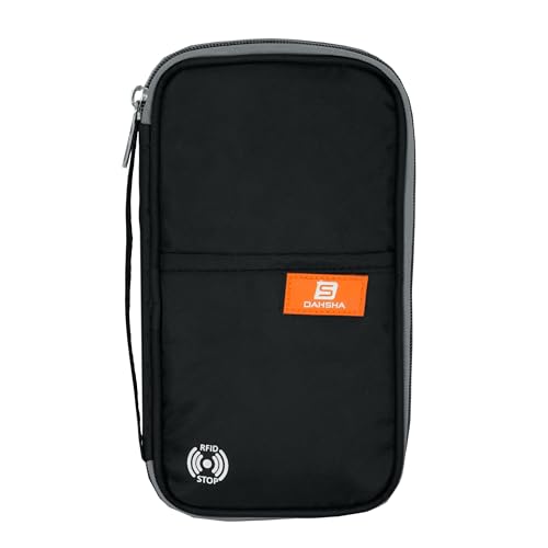 Image of DAHSHA RFID Blocking Travel Family Passport Organizer Wallet for 8 Passports, Nylon Travel Document Holder for Credit /Debit Cards, Men & Women (Black - 23 x 3 x 13 cm)