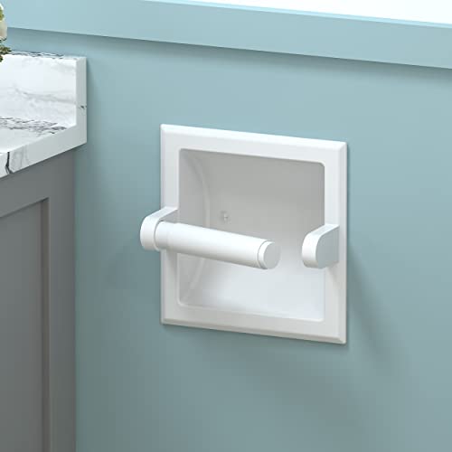 Forious White Toilet Paper Holder Wall Mount, Bathroom Toilet Paper Holder White Includes Rear Mounting Bracket, Recessed Toilet Paper Holder Spring Rod, White Toilet Paper Roll Holder #TOP1
