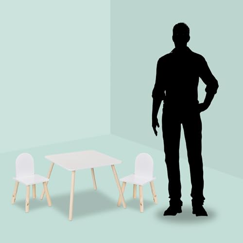 Relaxdays Mesa y 2 Sillas Infantiles, 3 Piezas, Mobiliario para Niños y Niñas, Set de Muebles Dormitorio, Blanco/Natural - imagen 7