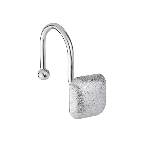 Splash Home Dekorative Duschvorhanghaken Rostbeständig Metall Gardinenringe für Badezimmer Stange und Gardinenbügel Gigi Design Ringe 12er Set - Chrom Cover