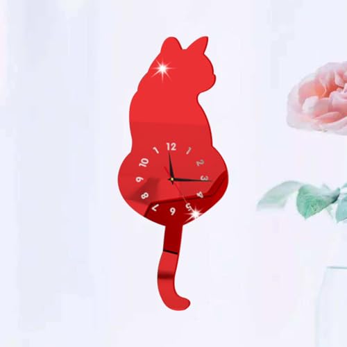 Horloge murale chat acrylique rouge mécanisme silencieux haute précision - 7