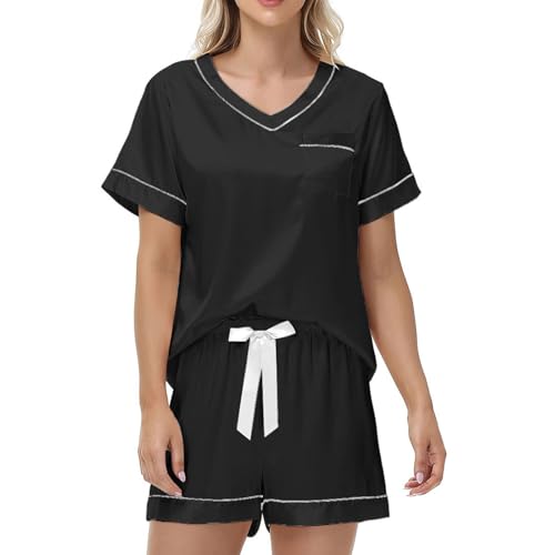 Pyjama femme satin vêtement d'intérieur short élastique col V