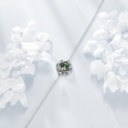 URONE Moss Agate Bracelet for Women 925 Sterling Silver Moon Bracelet Moss Agate Jewelry Gifts3