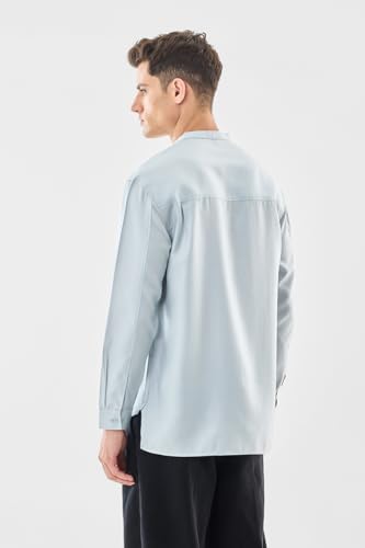 Image of SNITCH Men Casual Shirt | Oversized Fit Full Sleeve Mandarin Collar Solid Design | Modal Blend & Breathable Fabric for Everyday Wear & Semi-Formal Occasions