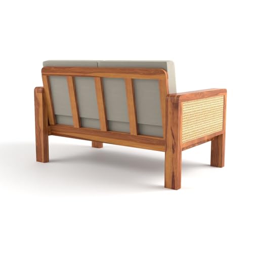 Image of Sheesham Wooden 4 Seater Sofa for Living Room | Solid Wood Sofa with Cane Side Panel | Rosewood Sofa Set for Home & Office | Lounge (Honey Finish, 4 Seater)