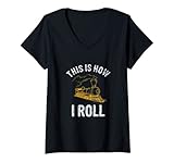 Photo Gallery donna this is how i roll train shirt novità design train lover maglietta con collo a v Photo Gallery donna this is how i roll train shirt novità design train lover maglietta con collo a v