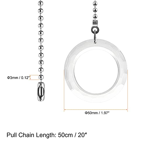 Image of uxcell Ceiling Fan Pull Chain, 20 Inch Nickel Finish Chain Ornament Extension, 50mm Clear Crystal Circle Pendant