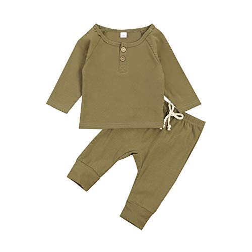 Baby Unisex Pajamas, Long Sleeve Sweatshirt Top with Pants Set 2 Piece Outfit, Organic Cotton Clothing Set for Infant Baby Boy Girl(C-Dark Green, 0-6 Months)
