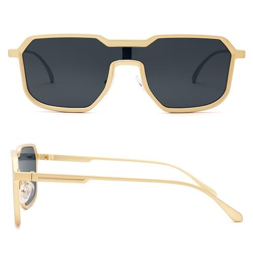 Fashion Square Metal Steampunk Sunglasses for Men Women Trendy Siamese One Piece Sun Glasses UV400 Shade3