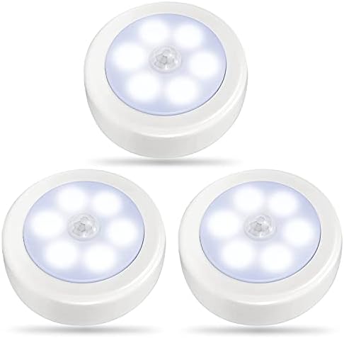 3Packs Motion Sensor Light Indoor,LED Closet Lights,Night Light Battery Powered,Battery Operated Under Cabinet Lights,Wireless Wall Puck Lamp Stick for Stair,Step,Hallway,Garage