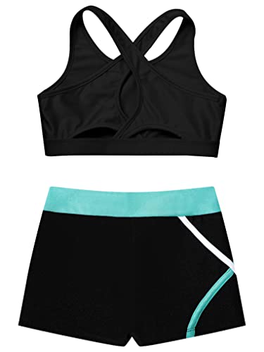 Hansber Kids Girls 2 Piece Dance Outfits Crop Top with Shorts Active Set for Gymnastics Dancing Swimming4
