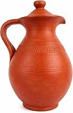 GAV VANSH Handmade Terracotta Water Jug with Lid β Natural Unglazed Clay Pitcher for Cool Drinking Water β Traditional Earthenware Carafe for Home, Kitchen & Dining (1500(1.5QT)