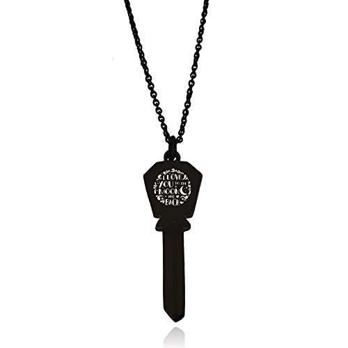 Tioneer Black Stainless Steel I Love You to the Moon and Back Hexagon Head Key Charm Pendant Necklace