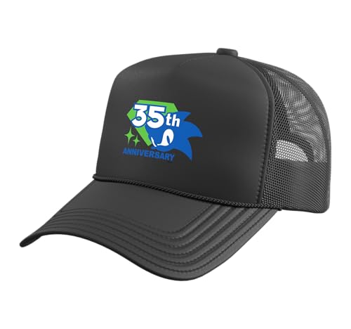 Sonic The Hedgehog: 35th Anniversary Logo Trucker Hat with Adjustable Mesh Back Black