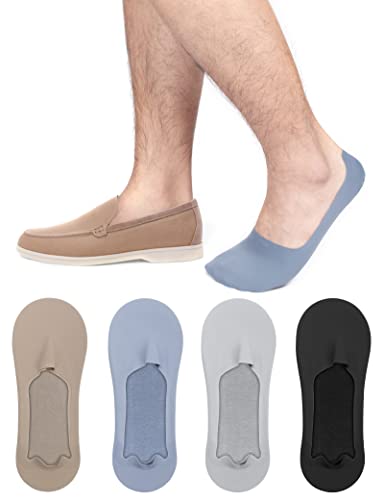 Kiiwah 4 Pares Calcetines Invisibles Hombres Calcetines Cortos de Barco Con Silicona Antideslizante 35-39