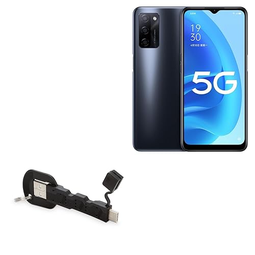 BoxWave Cable Compatible with Oppo A55s - USB Type-C Keychain Charger, Key Ring 3.1 Type C USB Cable - Jet Black