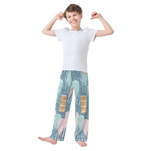 Blue Pink Waffle Pattern Pajama Pants Soft PJ Bottoms Lounge Pants for Sleepwear Sport Size 6–14 Years3