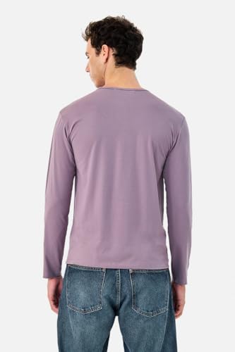 Image of SNITCH Men's T-Shirt | Regular Fit Henley Neck Full Sleeve Solid Pattern | Stretchable Rayon Cotton Spandex Blend Breathable Fabric for Casual & Everyday Wear
