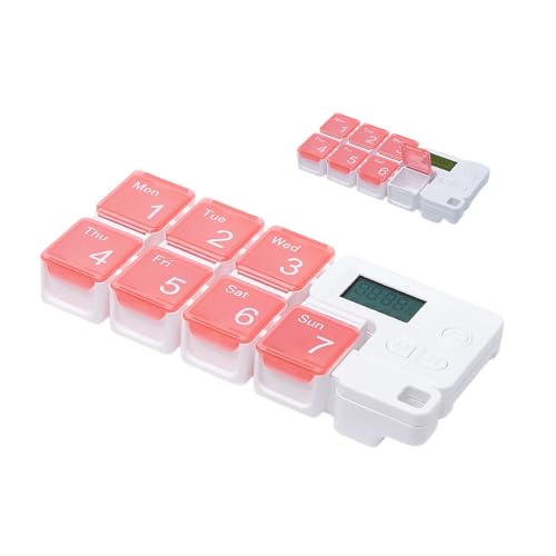 Weekly Pill Organizer, Battery Operated Reminder, 7 Day Smart Pill Storage Case, Portable Medication Organizer with Alarm and La