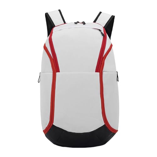 Vaveren Basketball Backpack Equipment Bag Hiking Bag Fitness Bag with Ball Rack Large Gym Bag for Travel, Rugby Ball, White Red
