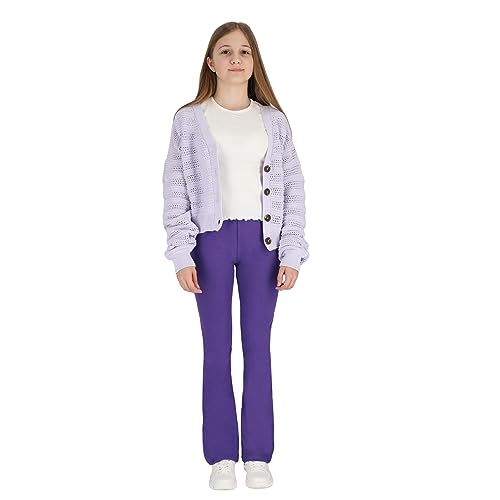 FUTURO FASHION Flared Leggings for Girls Kids Flare Pants Yoga Bootcut Casual Dance Cotton Leggings Girls Bell Bottom Violet