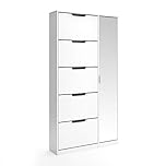 Vicco Shoe tipper Luca, White, 22 x 169 cm, with five flaps and mirrored front for shoe storage