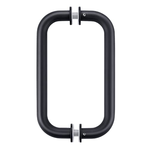 Ranbo Shower Glass Door Handle, 203mm (8 Inch) Hole Centres, Matt Black, 304 Stainless Steel, 1.0mm Thick Tube