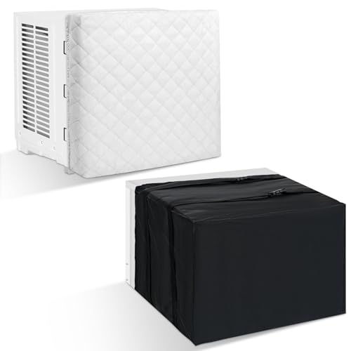 Wovnet Paquete de 2 fundas de aire acondicionado para ventana, ajustables, a prueba de polvo, impermeables, para unidades de CA al aire libre, con cordón, para invierno, interior de 21 x 15.3 pulgadas