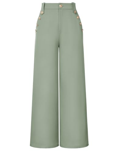 GRACE KARIN Womens Work Pants Business Casual Pants for Women Wide Leg High Waisted Dressy Office Pants Grey Green 2XL