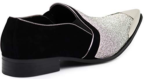 Image of Enzo Romeo Crisiano Men Rhinestone Chrome Toe Suede Pointy Dress Loafer Slip On Shoes