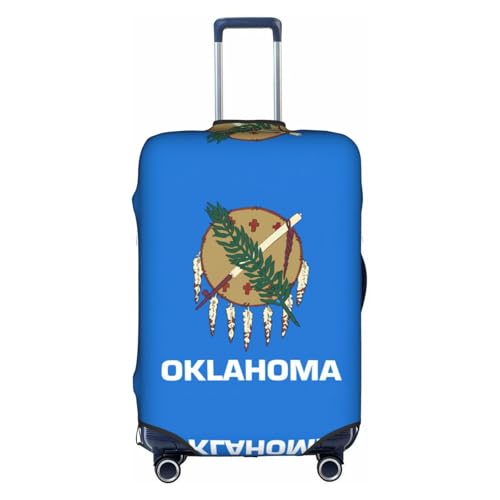 Oklahoma State Flag Print Travel Elastic Suitcase Luggage Baggage Cover Protector, Washable And Anti-Scratch