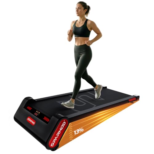Image of Sparnod Fitness STH-3009 Auto Incline Walking Pad Treadmill for Home Use, 2.5 HP Motor, Speed Range 1-6 km /h, 13% Auto Incline, Remote Control, Shock Absorption System, Max User Weight 120 Kg
