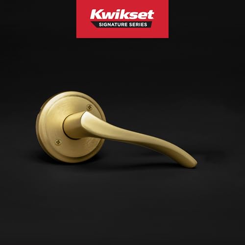 Image of Kwikset Sedona Dummy Door Handle, Single Sided Lever for Closets, French Double Doors, and Pantry, Satin Brass Non-Turning Right Handed Interior Push /Pull Lever, with Microban Protection