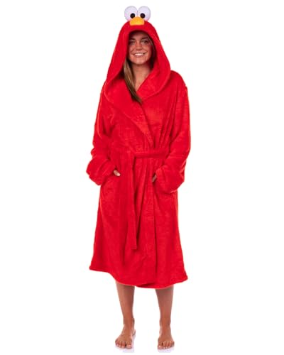 INTIMO Sesame Street Robe Adult Elmo Faux Fur Plush Hooded Bathrobe (Large/X-Large)