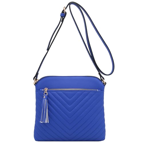 Image of FashionPuzzle Chevron Quilted Medium Crossbody Bag with Tassel Accent