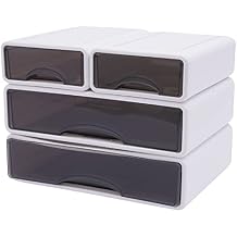 Stackable Desk Storage Box, Office Desk Organizer with 4 Storage Drawers, Paper Storage Organizer,3 Tier Plastic Storage Box for Home Collection, Cosmetics, Office SuppliesWhite