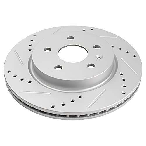 Image of TRQ Performance Rear Ceramic Brake Pad and Rotor Set Drilled Slotted Coated Compatible with 17-19 Chevrolet Camaro Brake Code JL9 RPO Code J55 Heavy Duty Brakes without Brembo Package