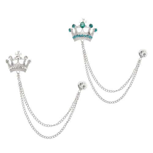 Image of PATIKIL Crown Hanging Chain Brooch Pins, Rhinestone Suit Pins Fashion Crystal Lapel Pins