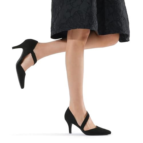 Image of mysoft Women's Pointed Toe Pumps Stiletto Heel Dress Shoes Wide Width | 3 Inch Stiletto Heel, Closed Toe, Wide Width, Elastic Strap, Comfortable, Daily, Wedding Party, Formal, Office Work Dressy