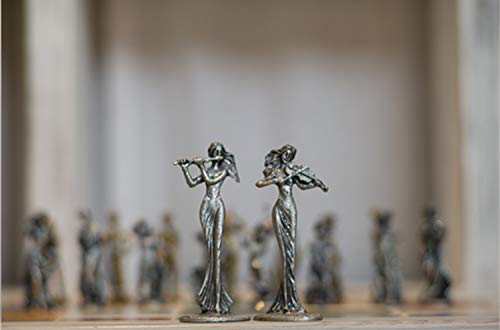 Sehamano Set Of 2 Girls Playing Violin And Flute Figurine, Metal Sculpture Accent Piece, Ornament, Old-Fashioned Decorative Object For Home, Office, Table And Desktop Decor (Tin (Matt Silver)) #TOP6