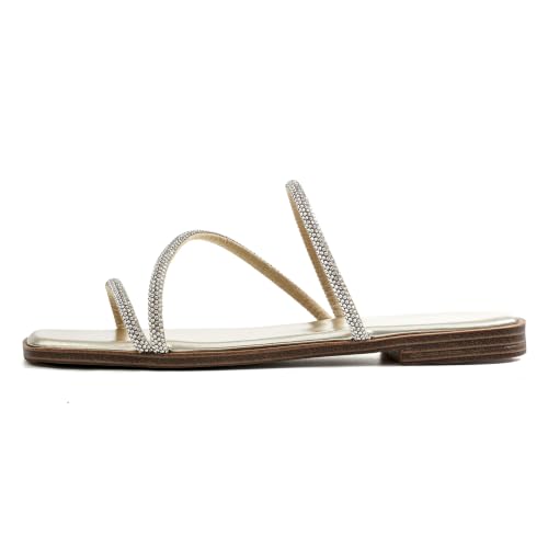 Image of LACUONE Flat Sandals Women Square Open Toe Slides