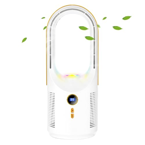 Ventilador de torre sin cuchilla, enfriador de aire de mesa de ABS | Mini ventilador de refrigeración silencioso recargable mediante USB de 555 G, este ventilador portátil de 5 velocidades con luz