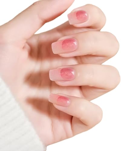 lulir Pegatinas de Uñas en Gel UV – 16 Uñas Gel Semicurado, Efecto Brillante 14 Días, Resultado Profesional de Salón, Nail Art Stickers Decoración (Luz Rosa Fragmentada)