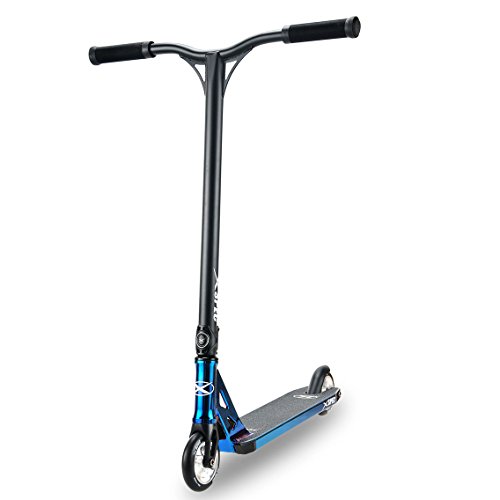 Xspec Blue Neo Chrome Pro Stunt Kick Scooter, Unique Anodized Blue Chrome Design, with BMX Handlebars Reinforced Aluminium Wheels and Fork