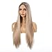LuoLeiNa Long Blonde Wig for Women Ombre Mix Brown Ash Blonde Middle Part 24 Inches Straight Halloween Wigs Natural Looking Synthetic Heat Resistant Fiber Hair Replacement Daily Party Costume Wig