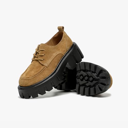Image of BEAU TODAY Platform Oxfords for Women, Leather Chunky Lug Sole Dress Shoes | Genuine Cowhide Upper, Pigskin Lining, Lightweight Non-slip Foam Rubber Sole, Heel Pillow Design, Formal Office or Daily Wear