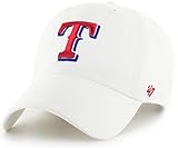 47 MLB White Team Color Primary Logo Clean Up Adjustable Strap Hat Cap, Adult One Size Fits All - Texas Rangers White