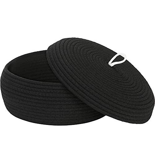 Image of Sea Team Round Woven Cotton Rope Storage Basket with Lid, Black